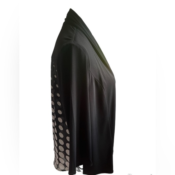 CHICO'S BLACK OPEN FRONT Polka-Dot Chiffon Back TOP JACKET Cardigan Size Medium - Picture 2 of 4